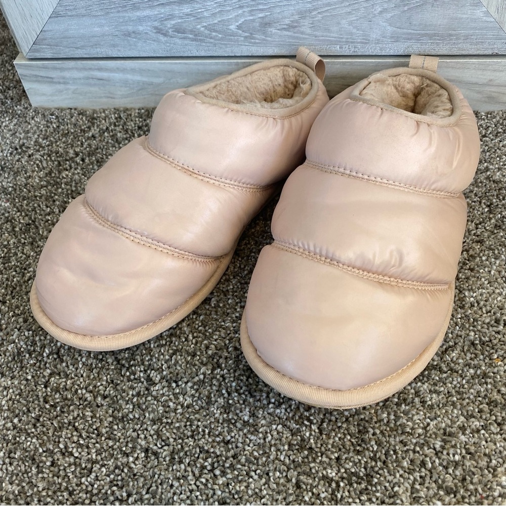 Sorel Hadley Puffer Blush Pink Nylon Faux Fur Lined Slip On Slippers Size 8